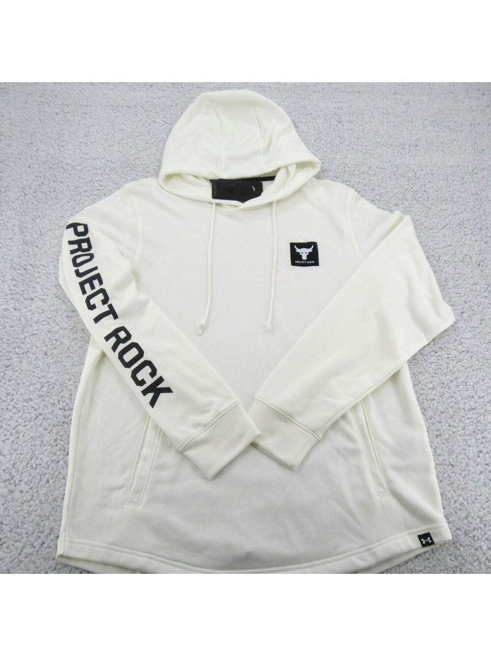 Under Armour UA Project Rock Terry Hoodie Mens Size Medium Ivory NEW - Picture 2 of 11
